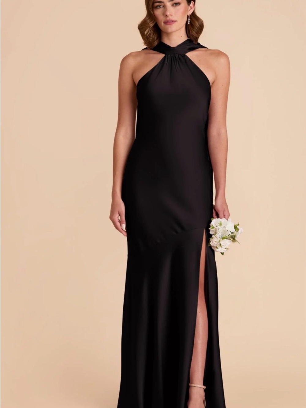 Black Twist-Halter Maxi Dress with Side Slit